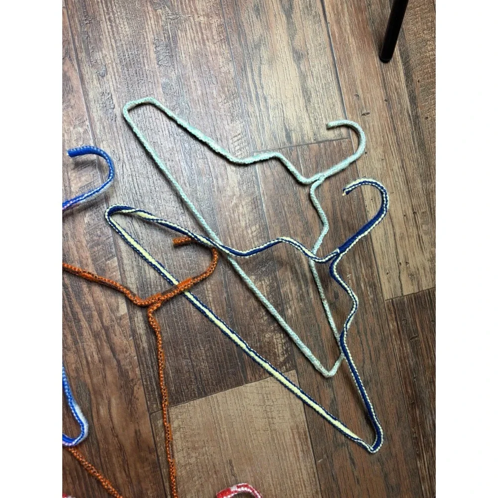 Lot of 8 Vintage Knitted and Crocheted Wire Retro Yarn Covered Clothes Hangers